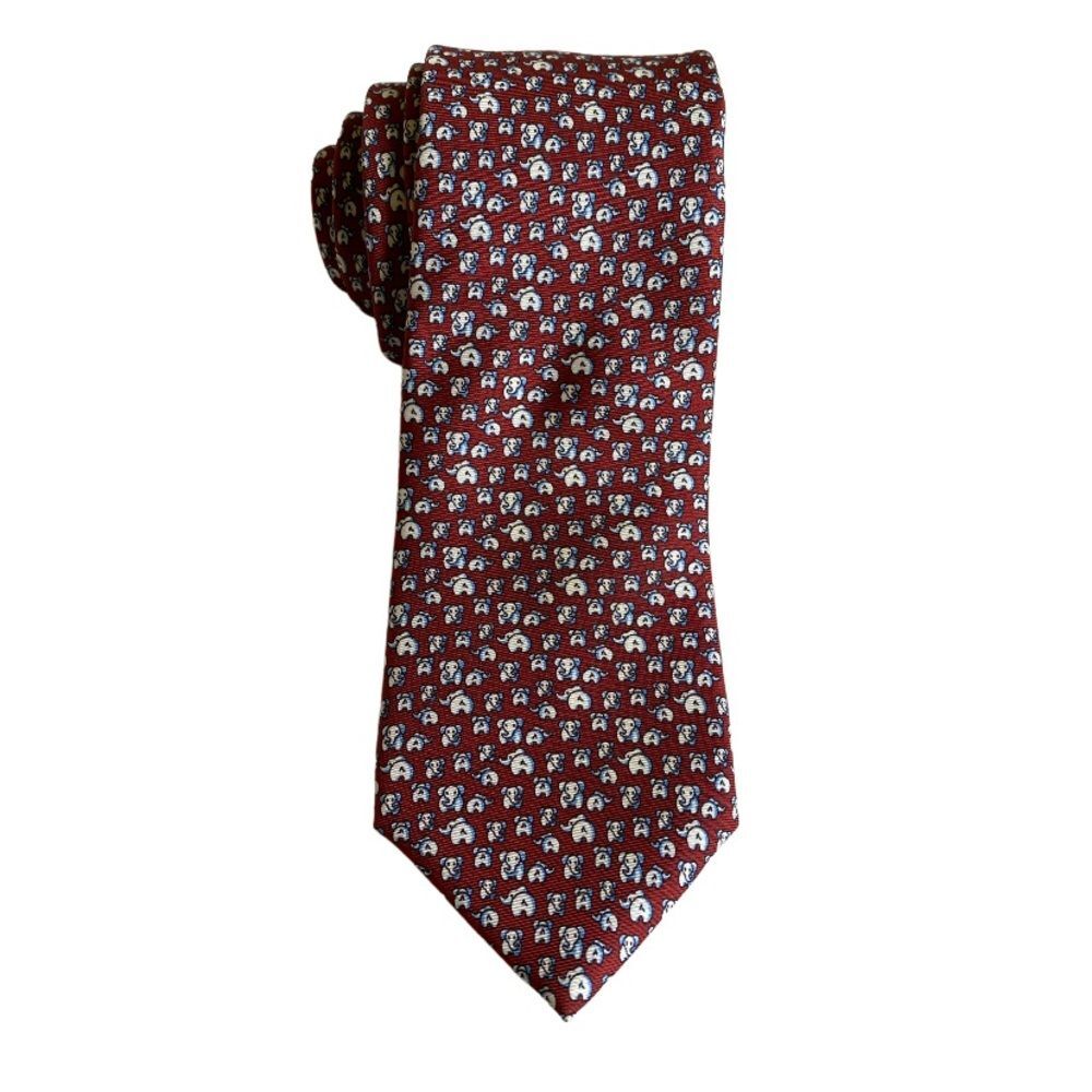 Brooks Brothers Elephant Print Silk Necktie Tie Red Italian Fabric Office Preppy